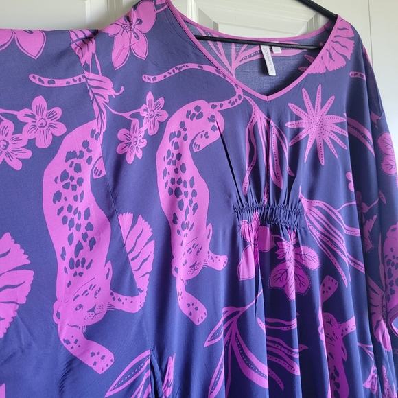 JoySpun Size Large Cheetah Bathing Suit Cover Up Navy & Purple - Picture 2 of 9